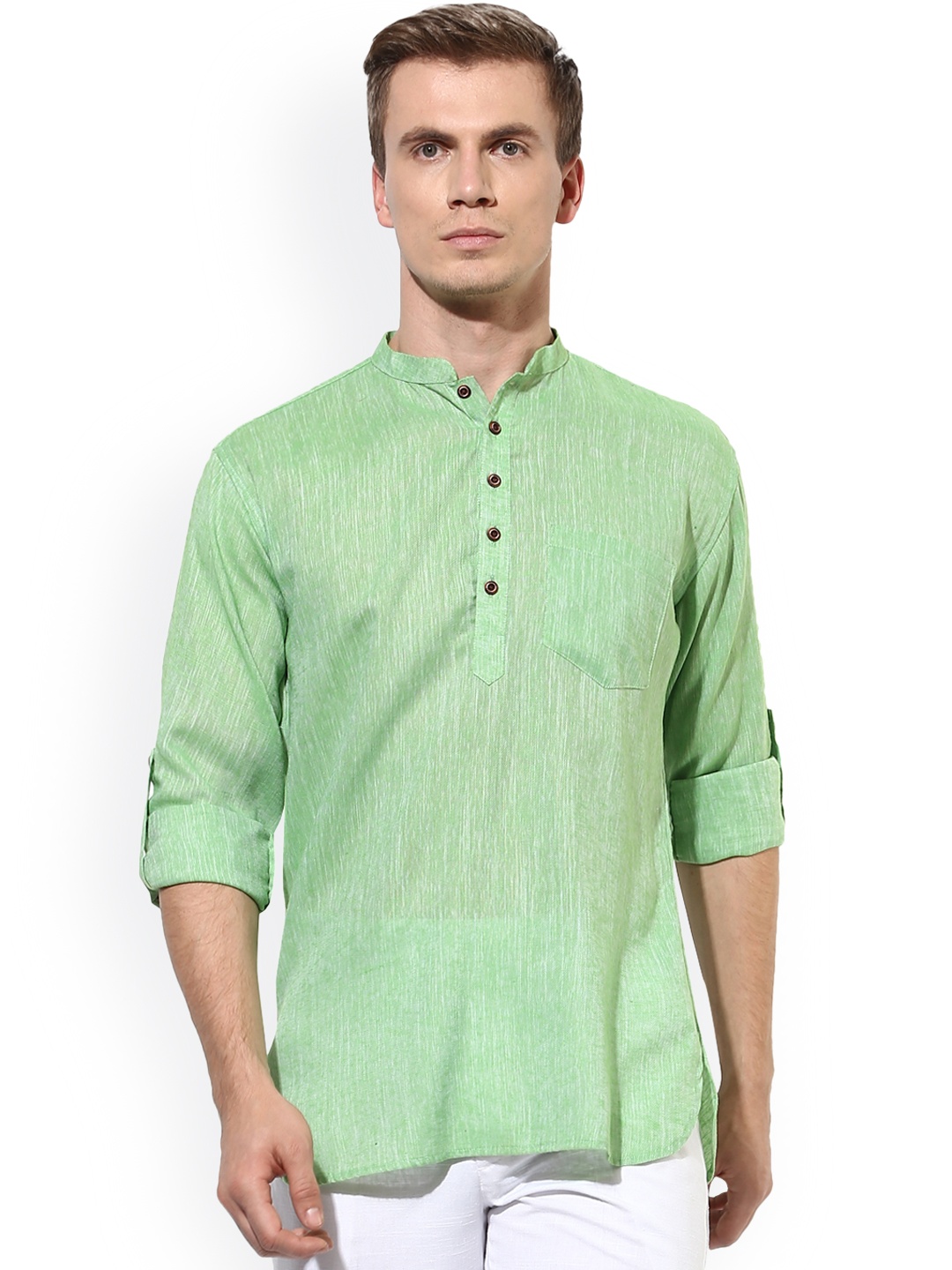 

Hangup Men Green Solid Straight Kurta