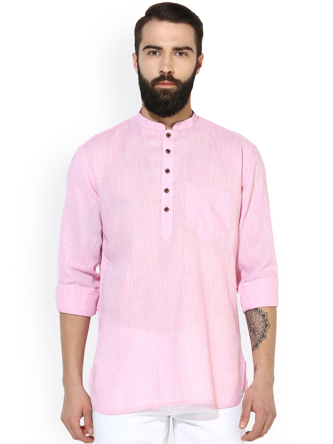 

Hangup Men Pink Solid Straight Kurta