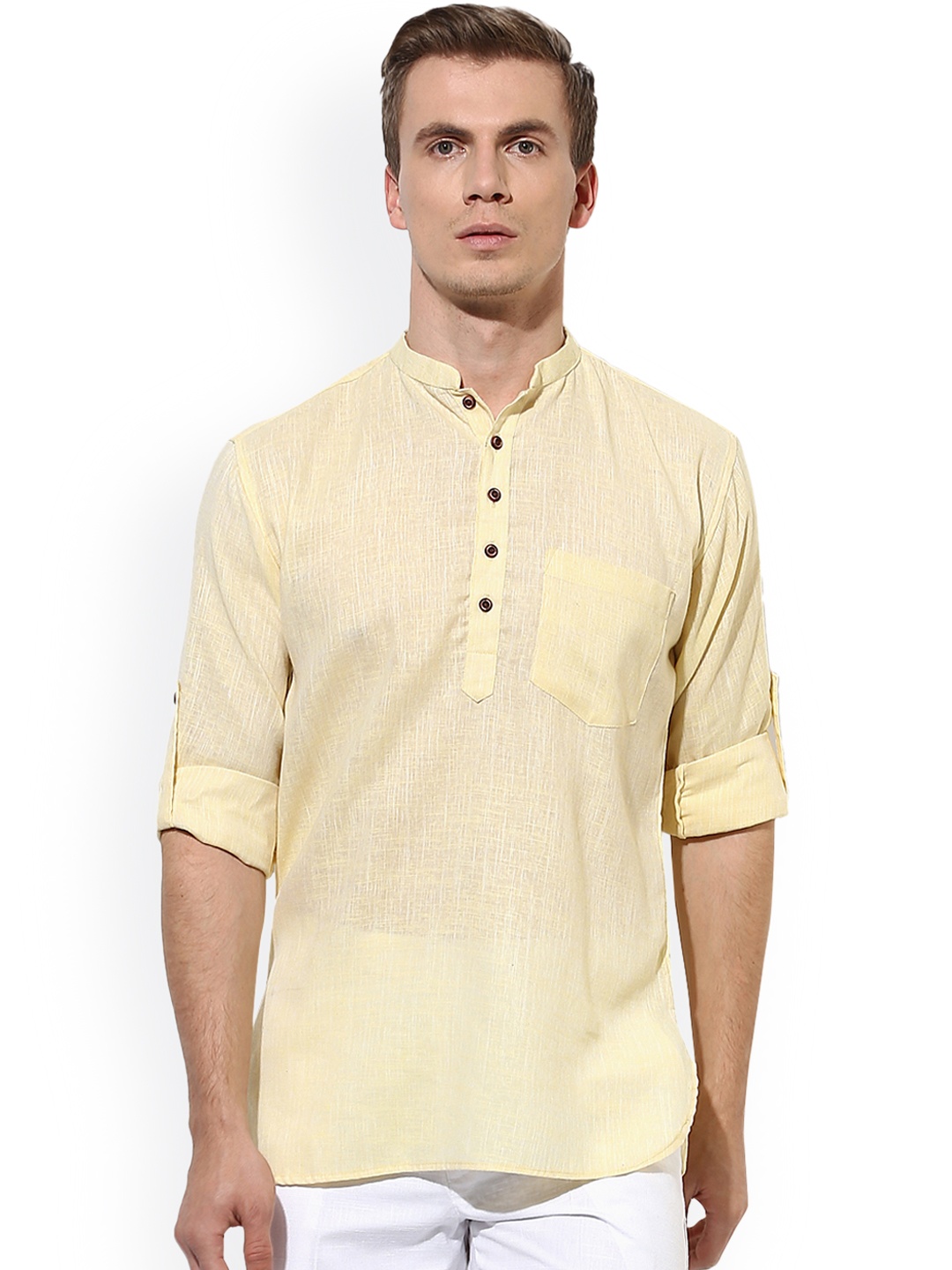 

Hangup Men Yellow Solid Straight Kurta