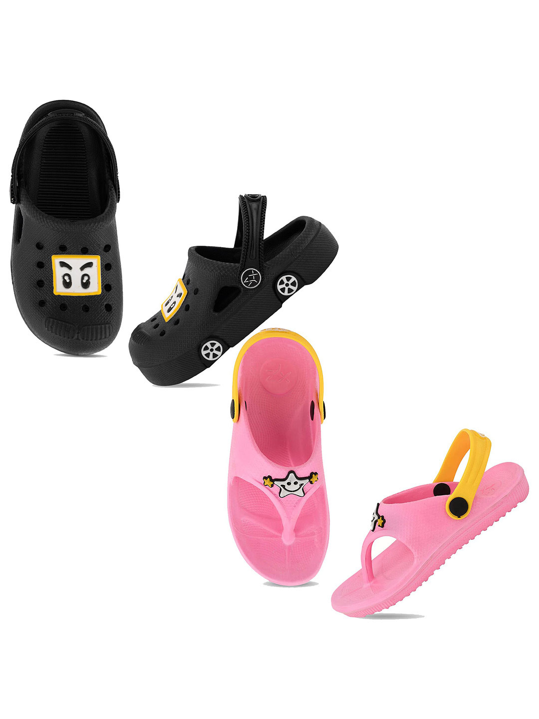 

Smartots Kids Set Of 2 Printed Clogs, Black