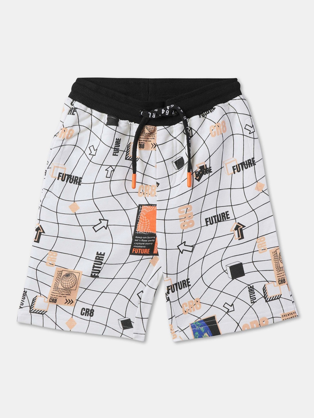 

R&B Boys Checked Mid Rise Cotton Shorts, White