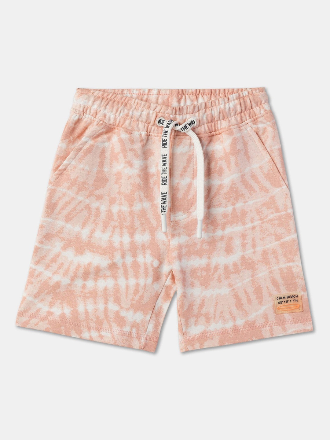 

R&B Boys Abstract Printed Cotton Shorts, Peach