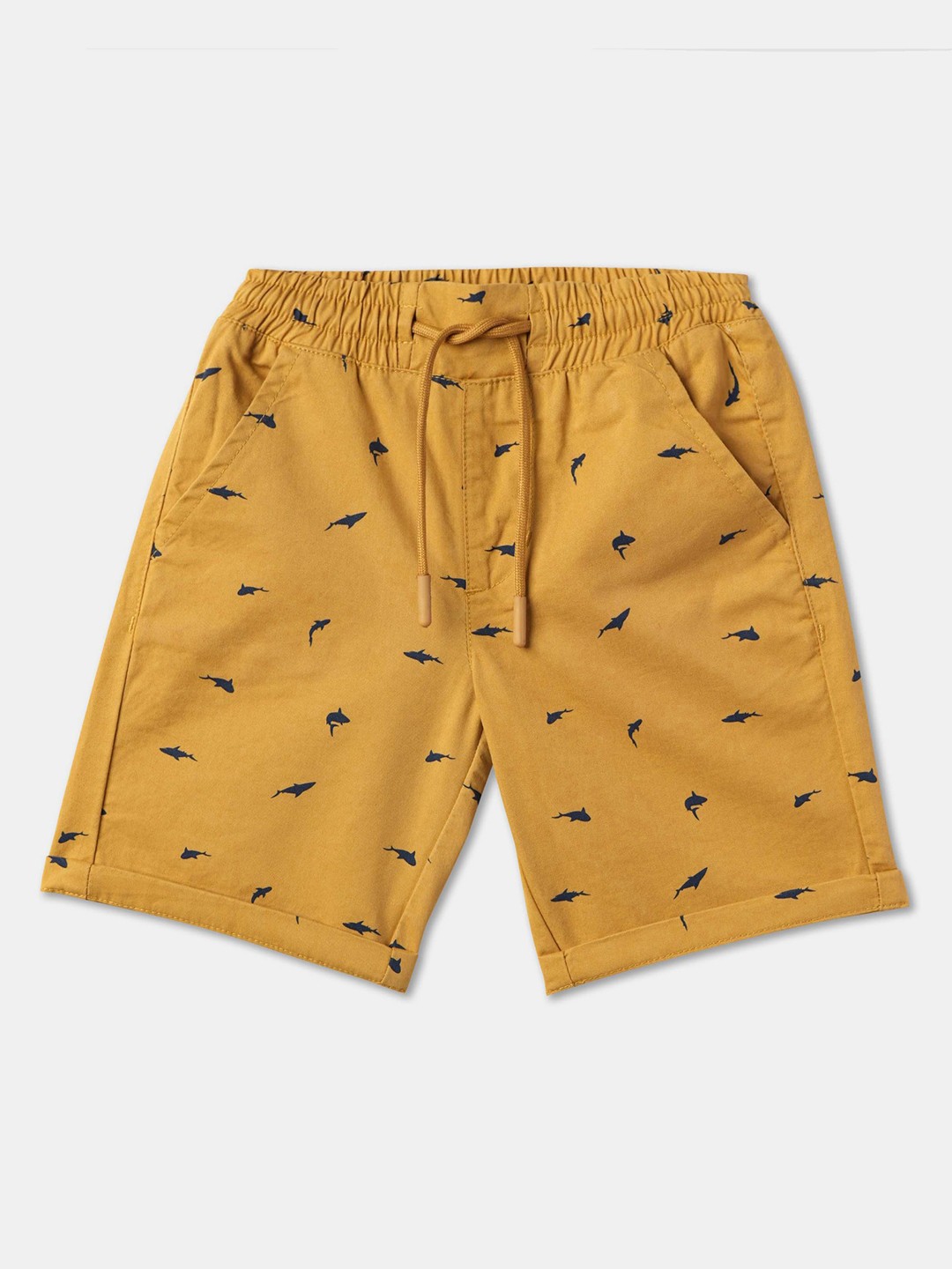 

R&B Boys Conversational Printed Cotton Shorts, Yellow