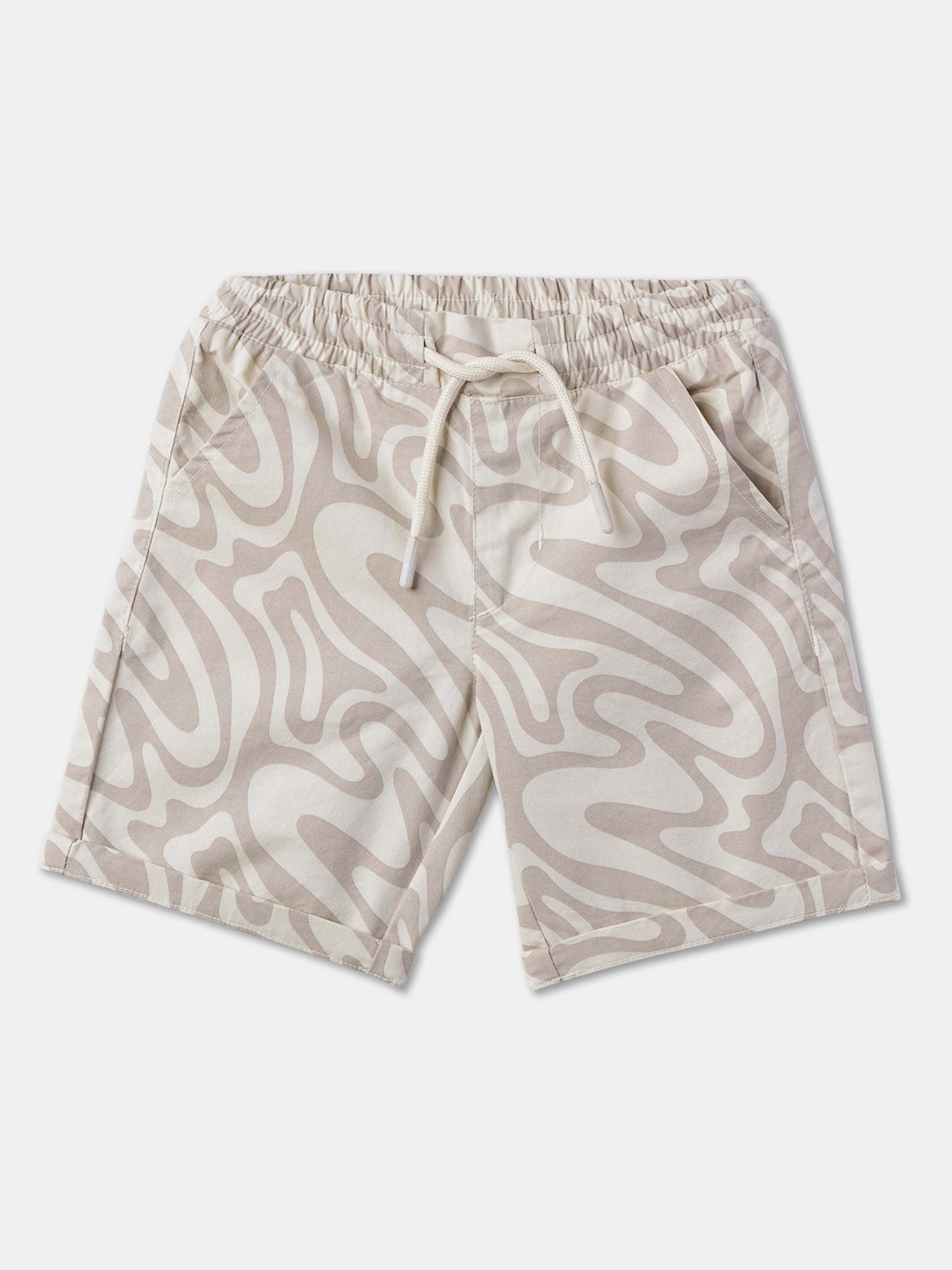 

R&B Boys Abstract Printed Cotton Shorts, Beige