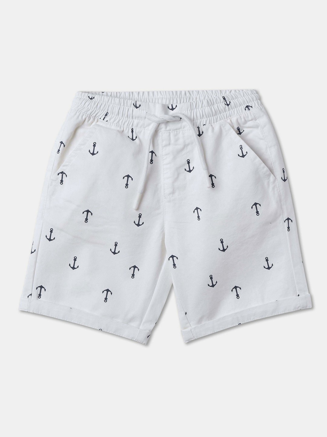 

R&B Boys Conversational Printed Mid Rise Cotton Regular Shorts, White