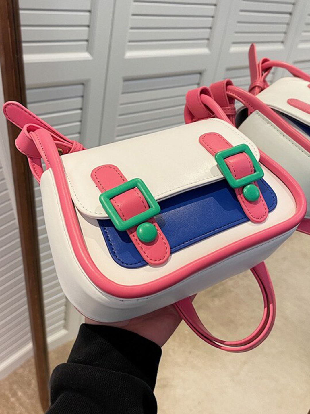 

Diana Korr Colourblocked Structured Sling Bag With Buckle, White