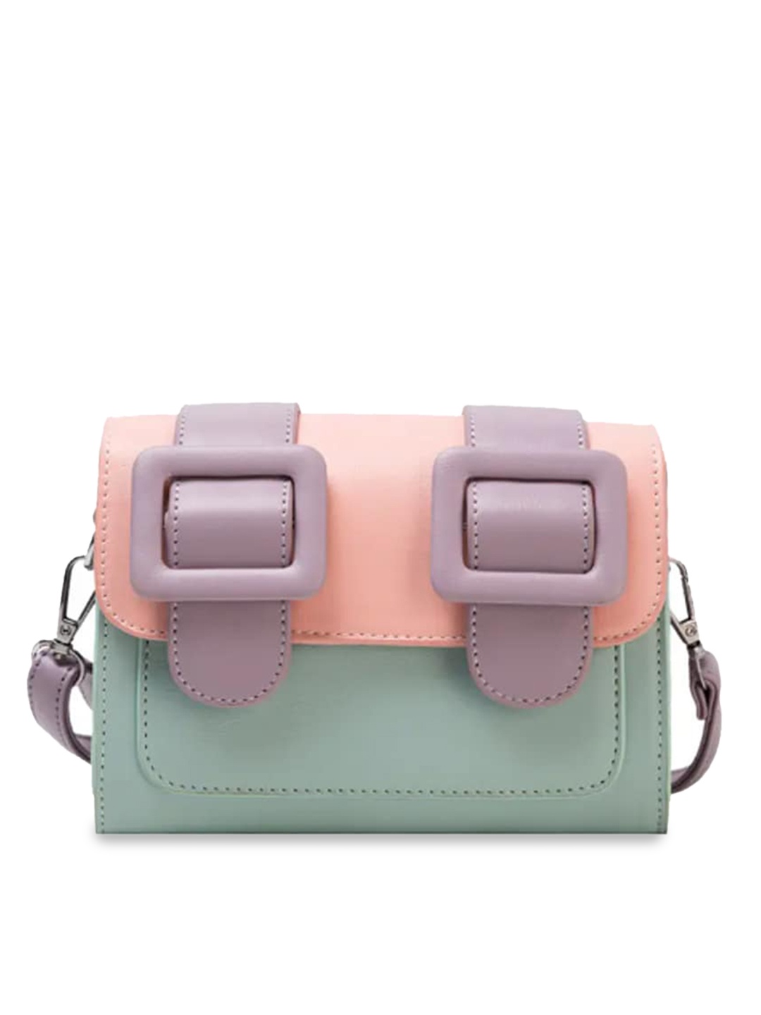 

Diana Korr Colourblocked Structured Sling Bag With Buckle, Purple