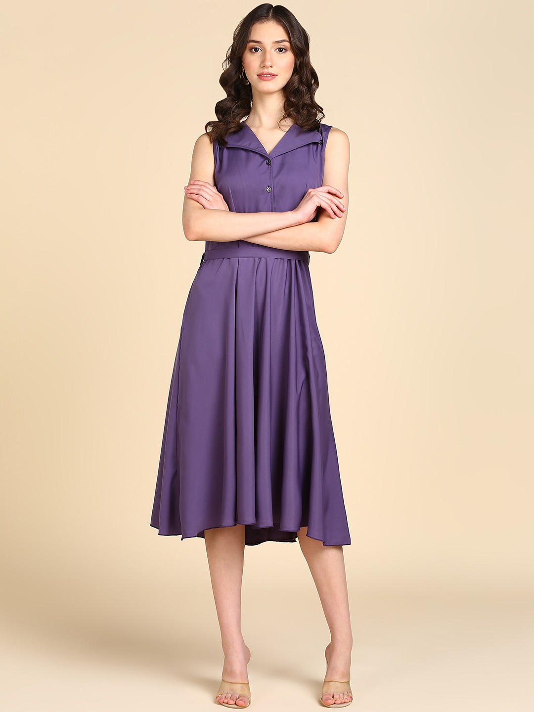 

BAESD V-Neck A-Line Midi Dress, Purple