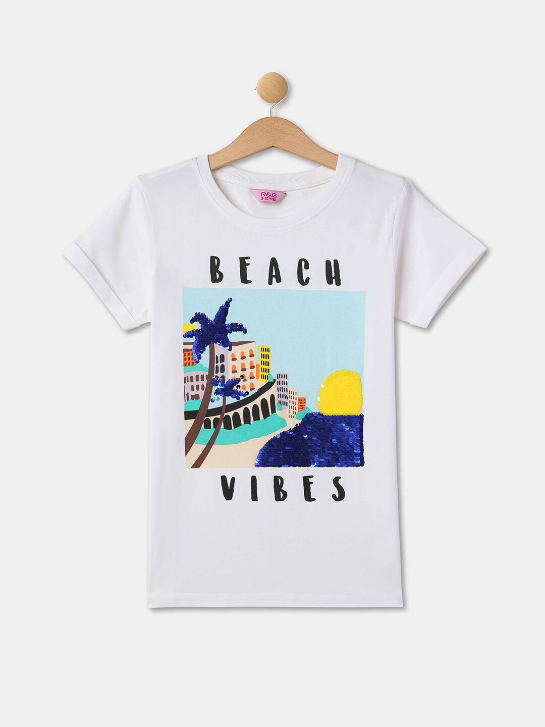 

R&B Girls Graphic Printed Round Neck Pure Cotton Regular T-shirt, White