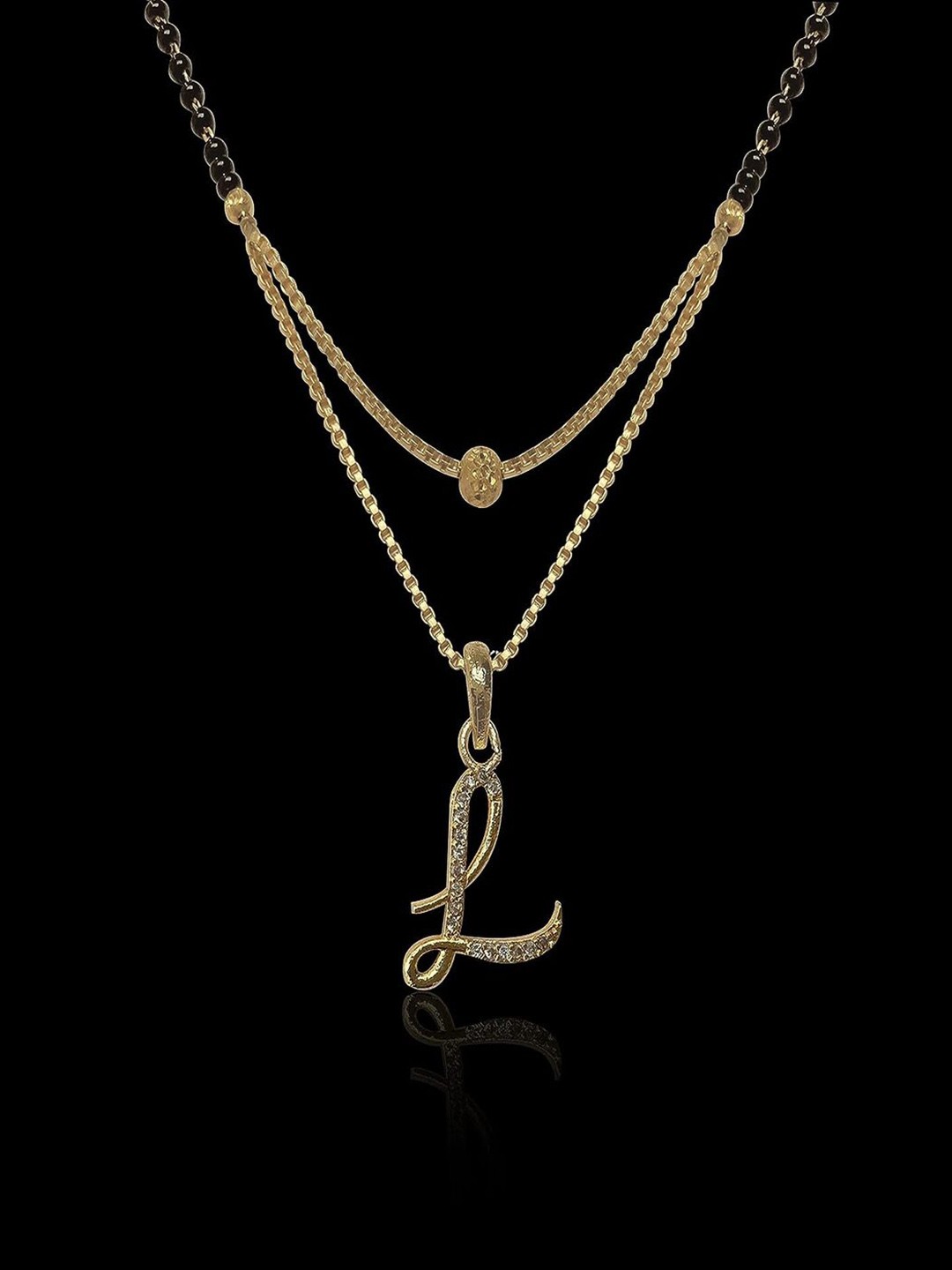 

ANNA CREATIONS Gold Plated Alphabet L Stone Studded & Beaded Mangalsutra