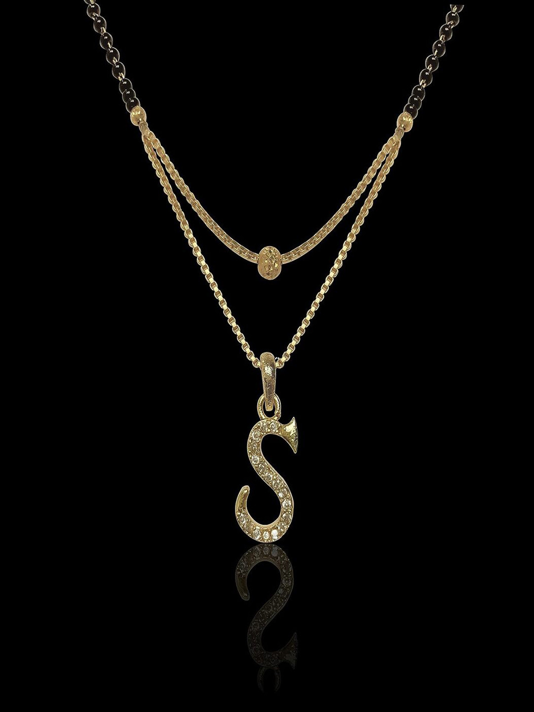

ANNA CREATIONS Gold-Plated Stone Studded & Beaded Mangalsutra