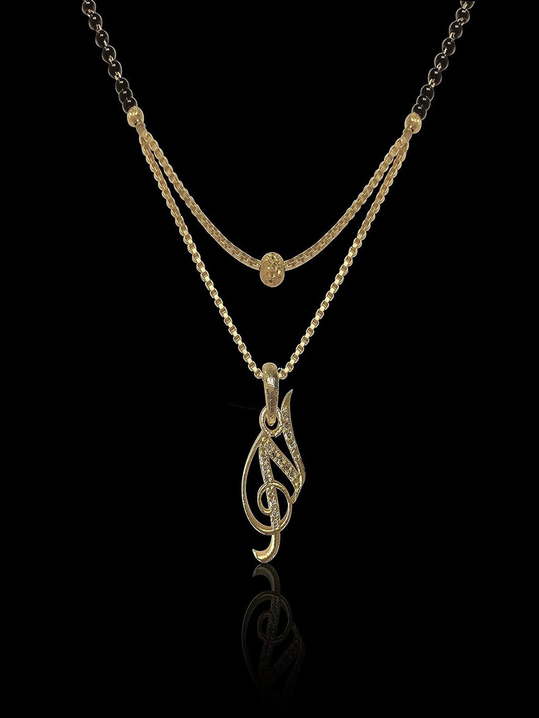 

ANNA CREATIONS Gold-Plated Stone Studded & Beaded Mangalsutra