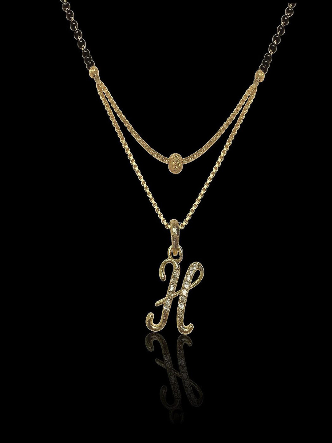 

ANNA CREATIONS Gold-Plated Stone Studded & Beaded Mangalsutra
