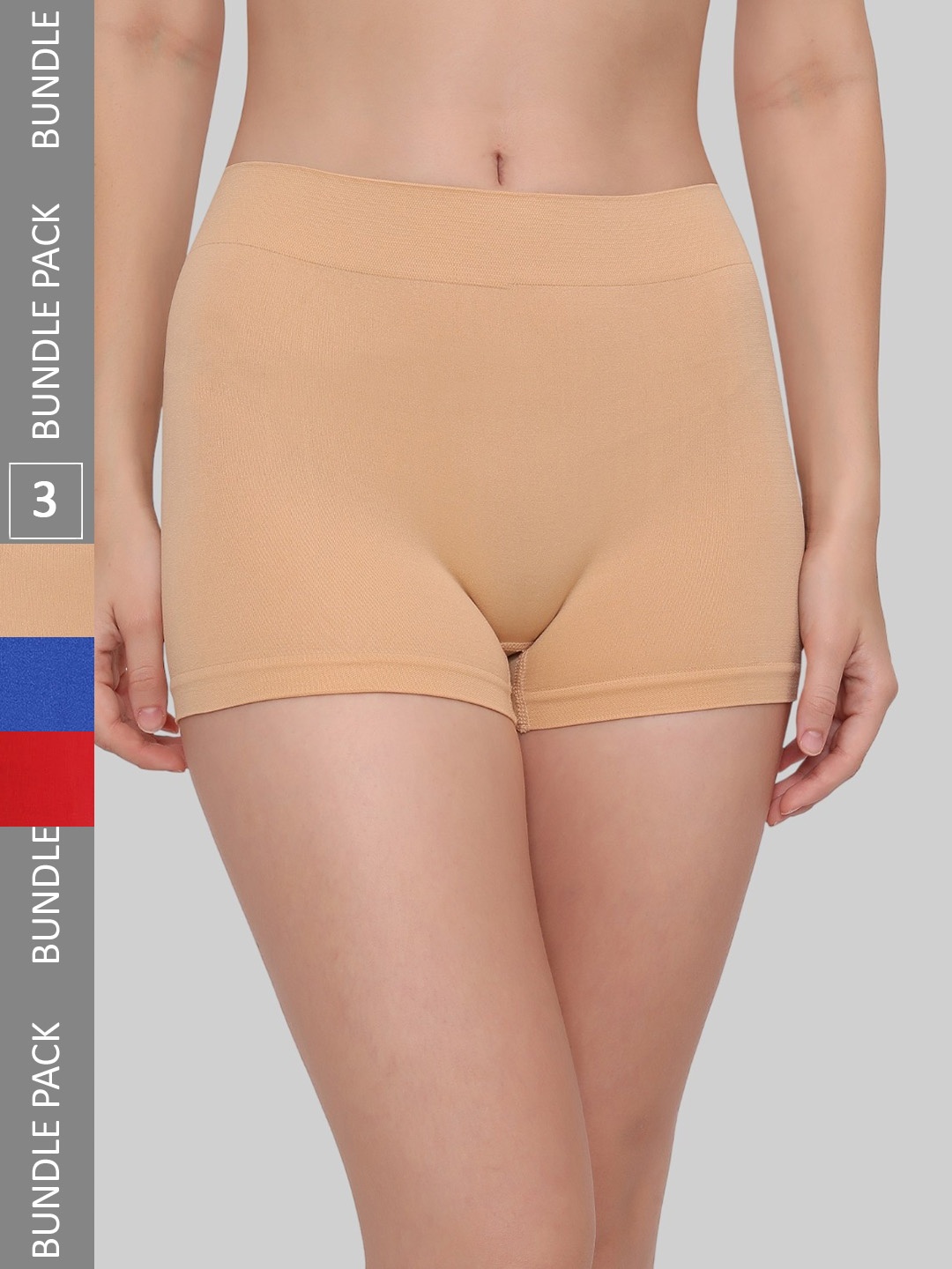 

PLUMBURY Women Anti Microbial Pack Of 3 Boyshorts Briefs, Beige