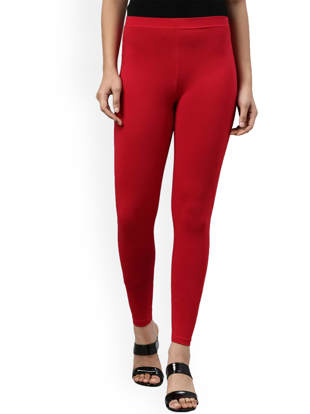 

BLACK SCISSOR Mid-Rise Ankle Length Leggings, Red