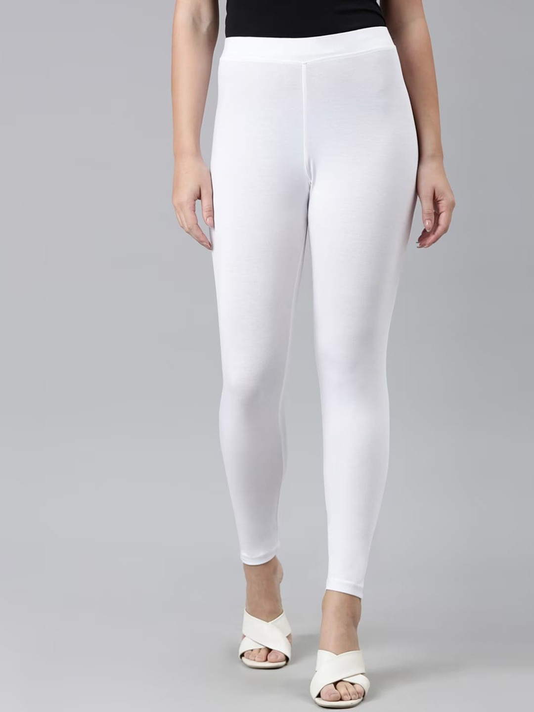 

BLACK SCISSOR High-Rise Ankle Length Leggings, White