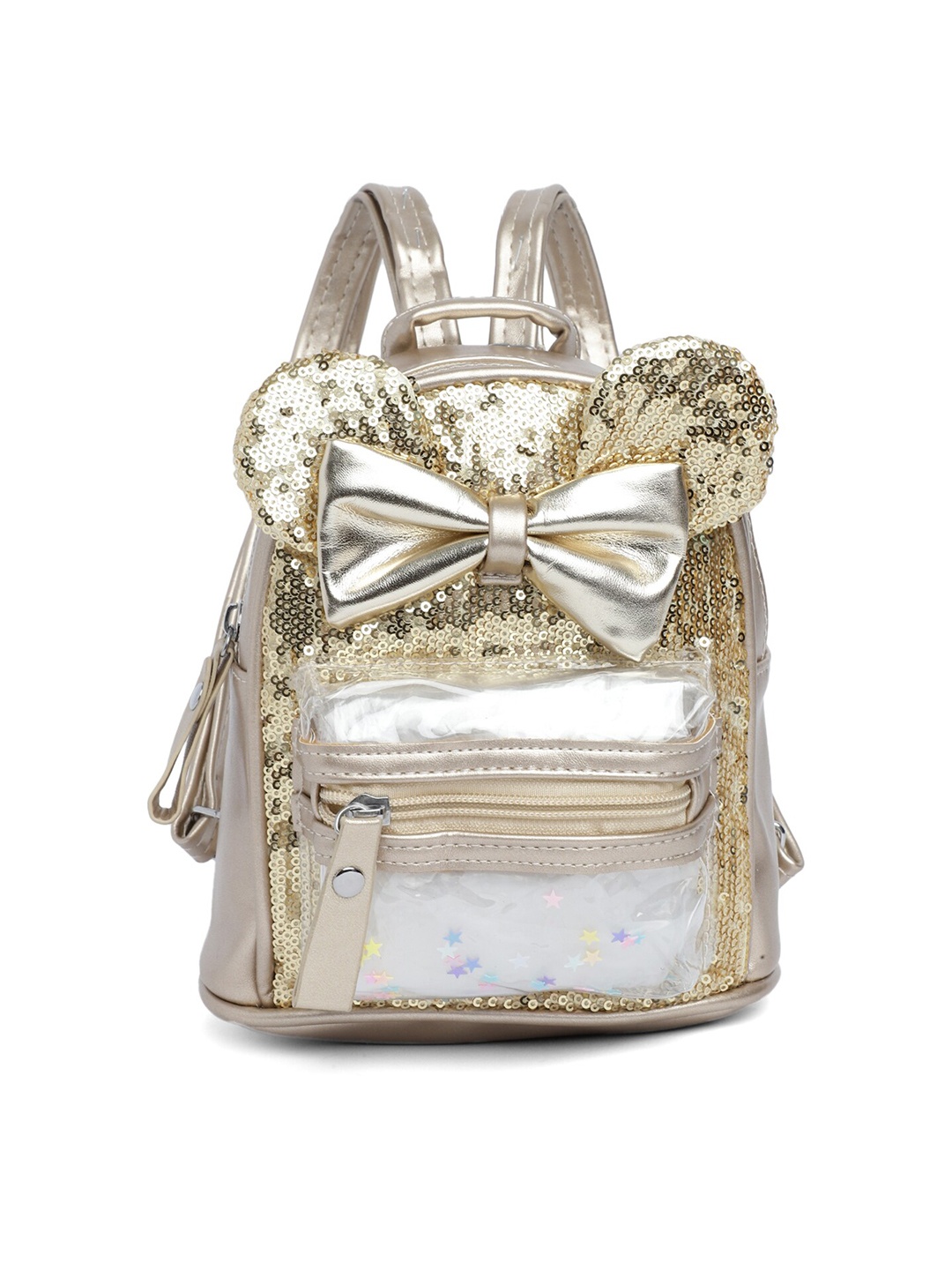 

Kids On Board Girls Sequined Embellished Bow Detail Non-Padded Small Backpack, Gold