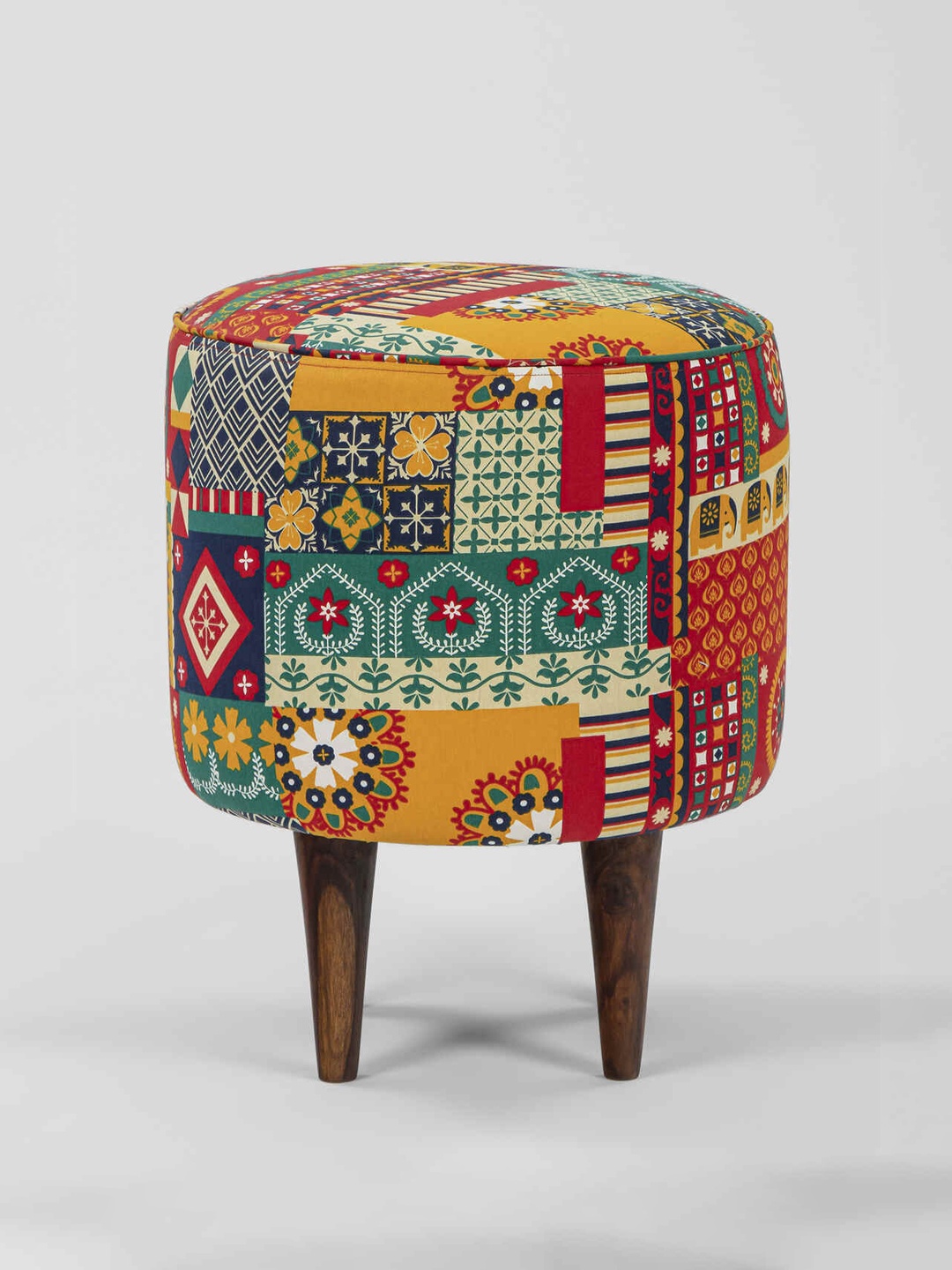 

Chumbak Red & Yellow Floral-Printed Round Designed Legs Ottoman