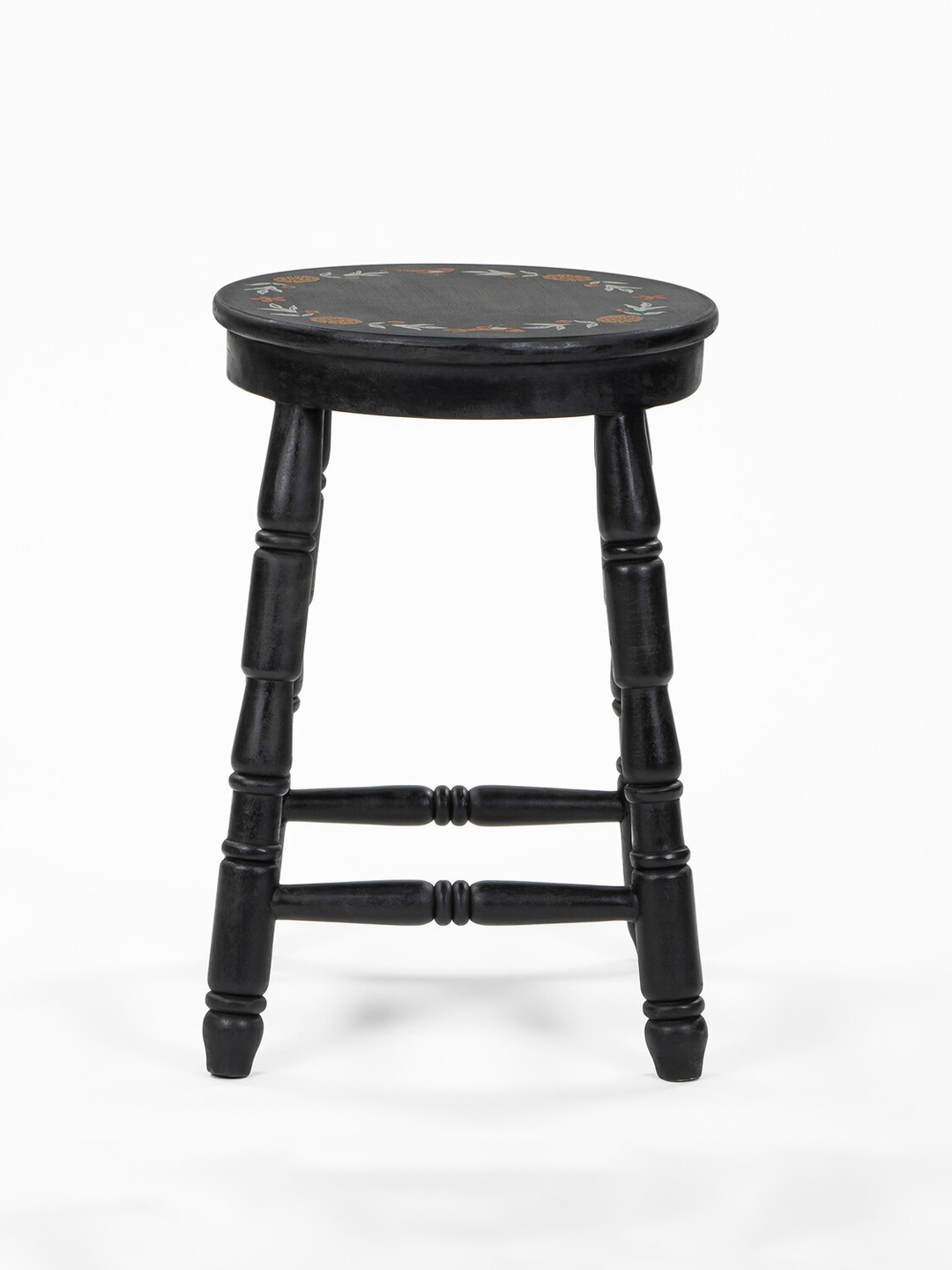 

Chumbak Black Printed Round Wooden Ottomans