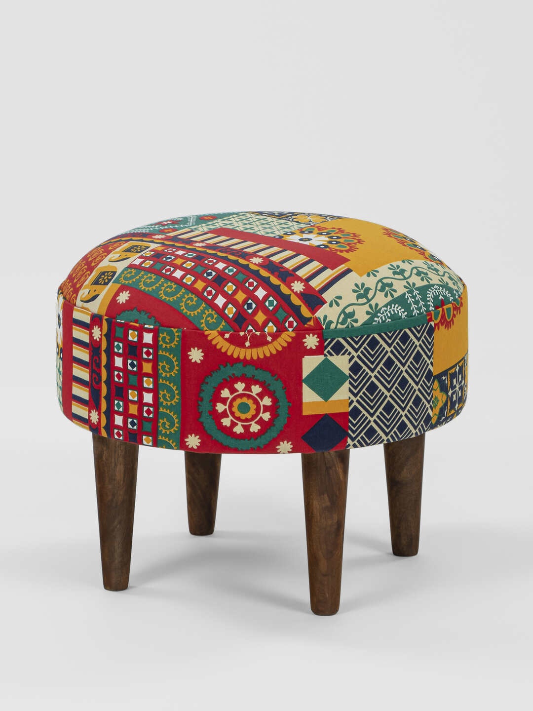 

Chumbak Red & Green Printed Round Ottomans