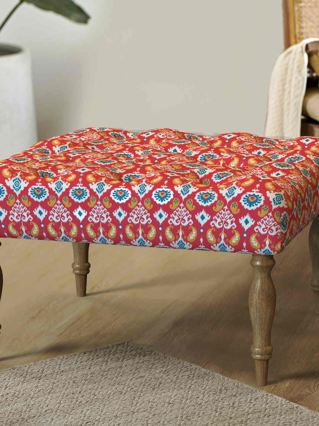 

Chumbak Red & Blue Printed Square Ottomans