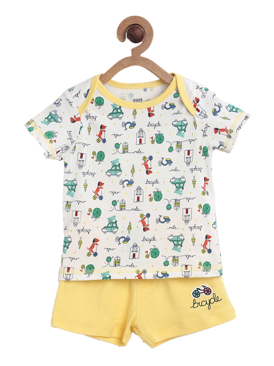 

MINI KLUB Boys Off-White & Yellow Printed T-shirt with Shorts