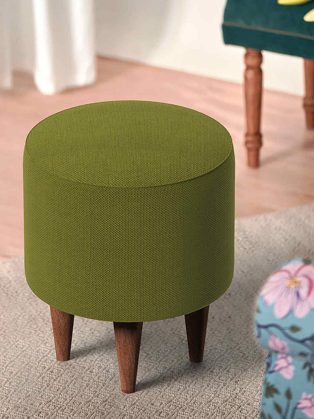 

Chumbak Green Printed Round Ottomans