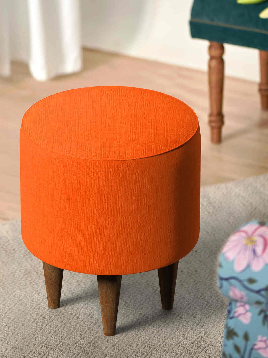 

Chumbak Coral Red-Colored Round Ottoman