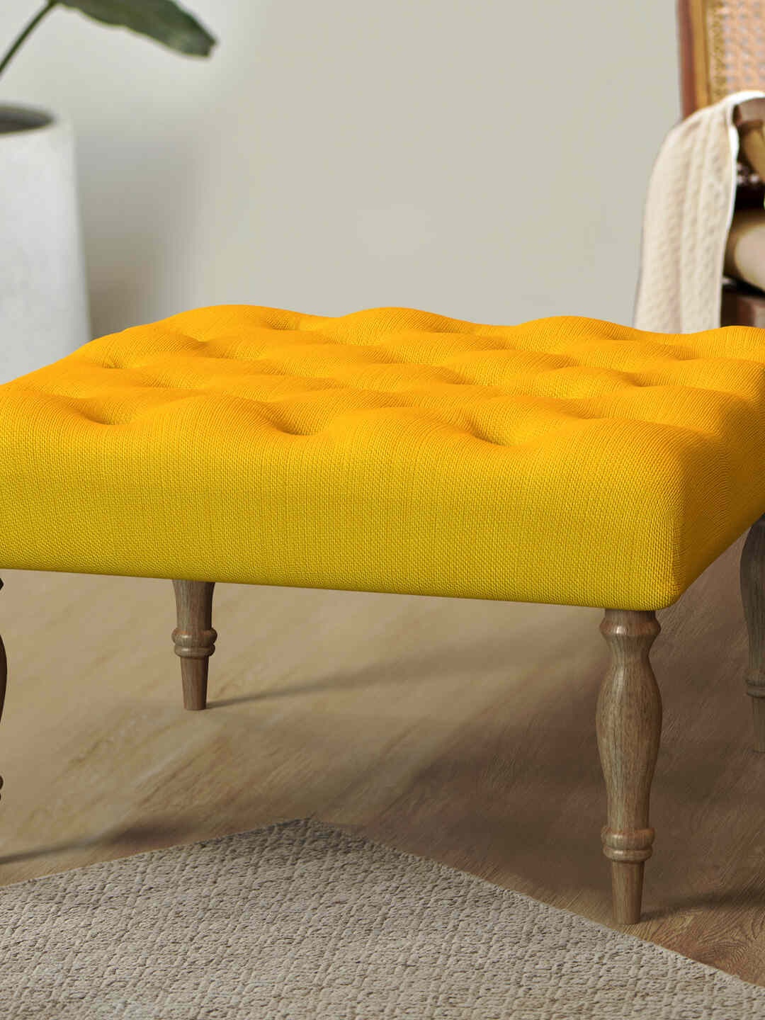 

Chumbak Yellow Printed Square Ottoman