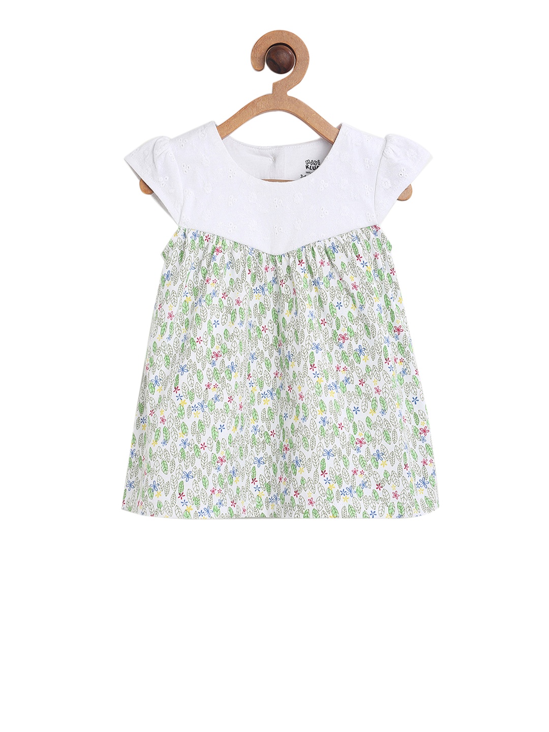 

MINI KLUB Girls White & Green Printed A-Line Dress