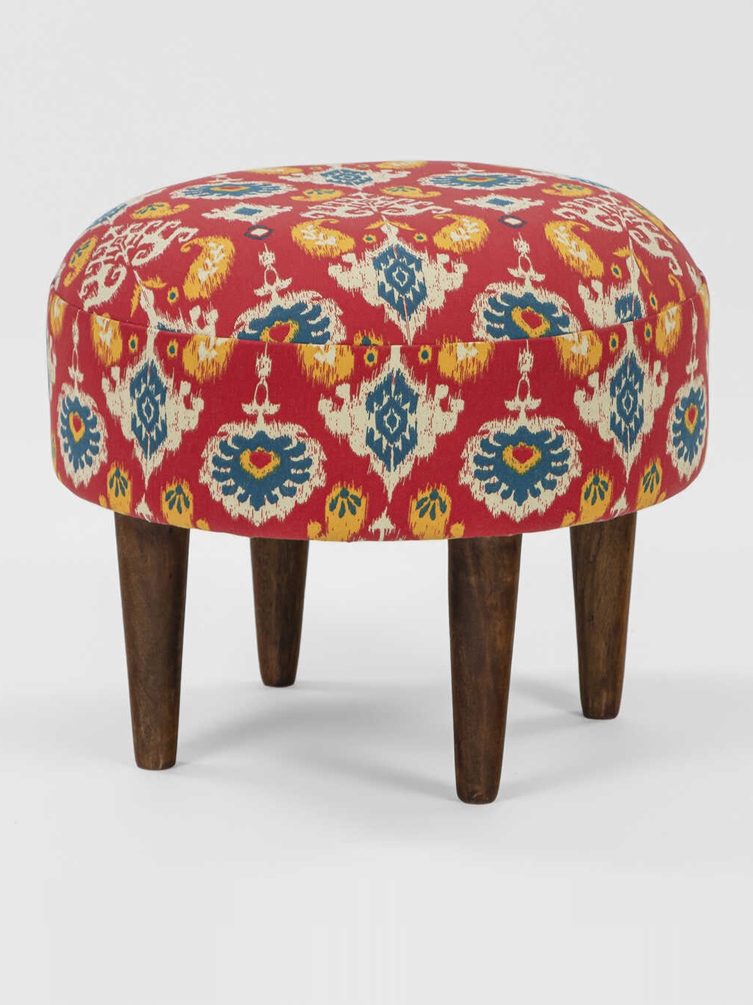 

Chumbak Red & Blue Ikkat Printed Round Ottoman