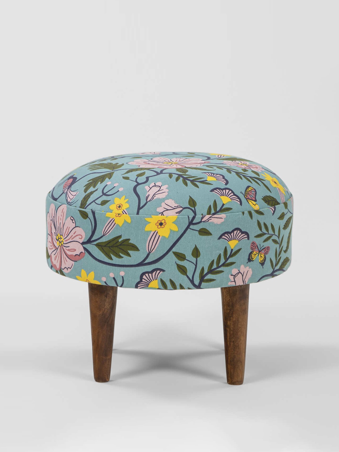 

Chumbak Green & Yellow Floral-Printed Round Ottoman