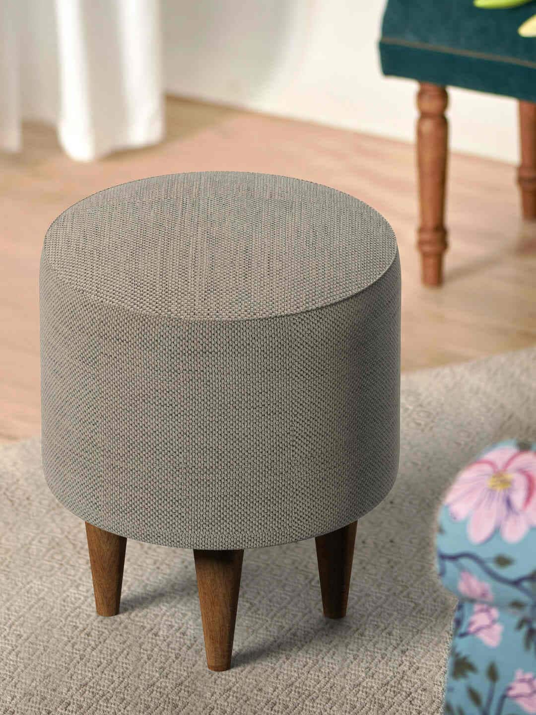 

Chumbak French Pouffe Grey Round Ottoman