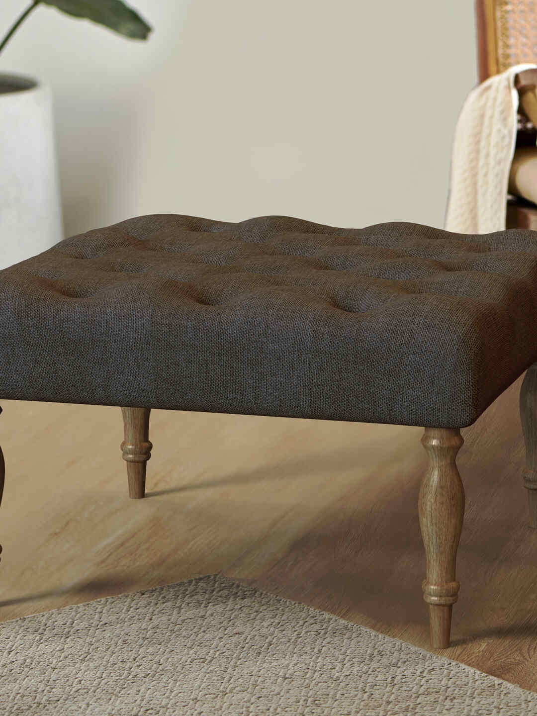 

Chumbak Brown Solid Square Ottoman