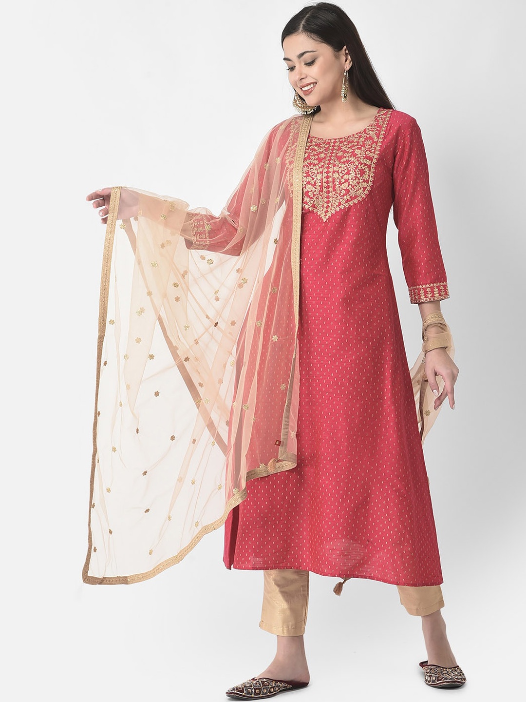 

Span Ethnic Motifs Printed Thread Work Silk Kurta, Pink