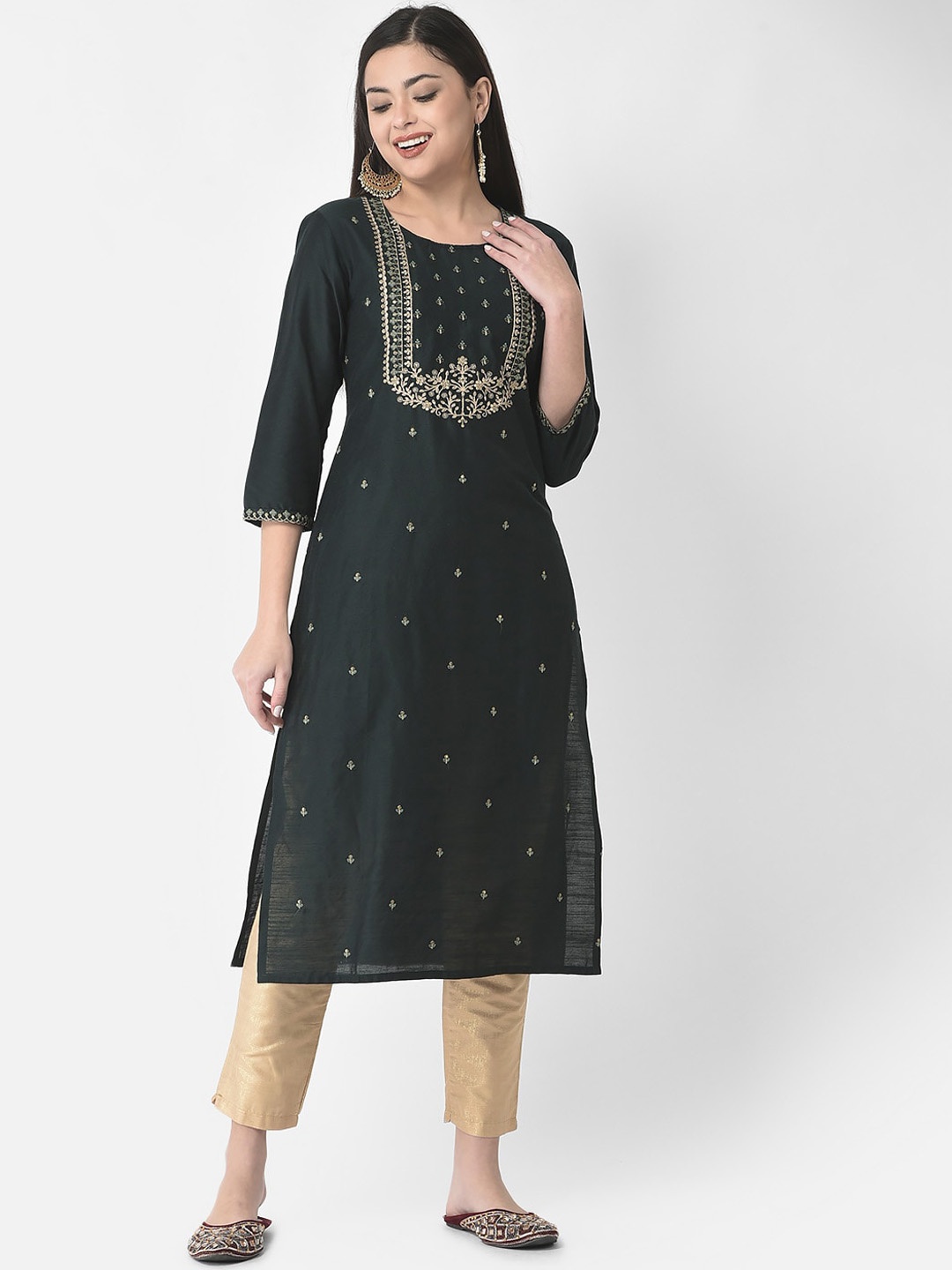 

Span Floral Sequinned Embroidered Silk Kurta, Green