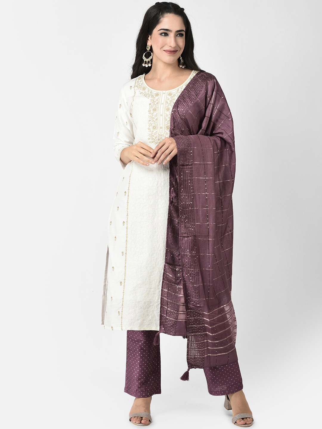 

Span Ethnic Motifs Embroidered Mirror Work Silk Kurta, White