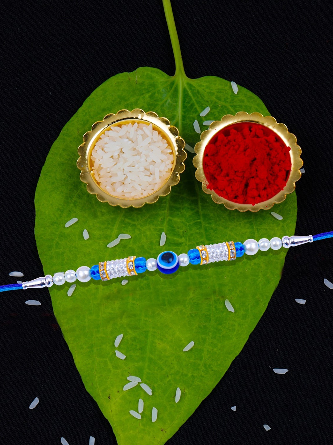 

Silver Shine Unisex Stone-Beaded Rakhi, Blue