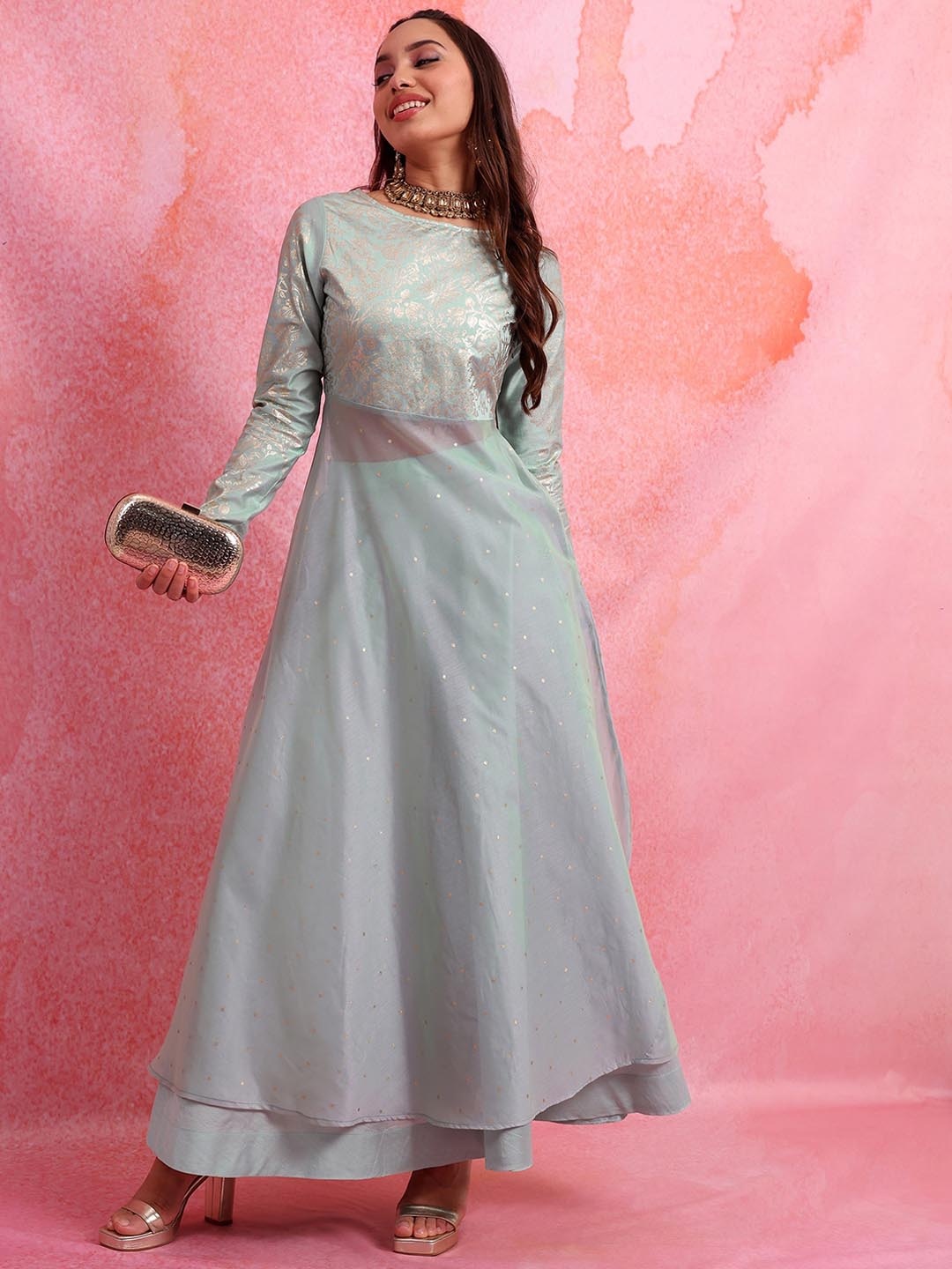 

Vishudh Green Ethnic Motifs Printed Kurta With Skirt