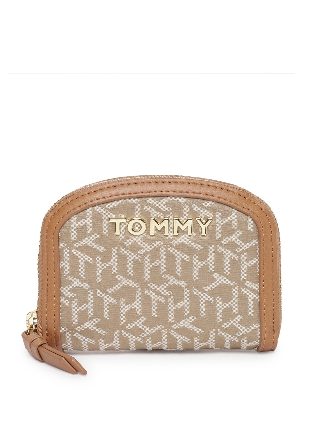 

Tommy Hilfiger Brand Logo Printed Zip Around Wallet, Beige