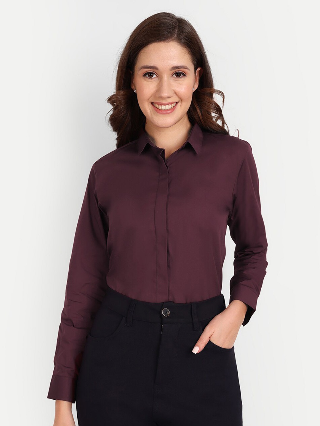 

ASCIIBLUES Regular Fit Spread Collar Long Sleeve Cotton Formal Shirt, Maroon