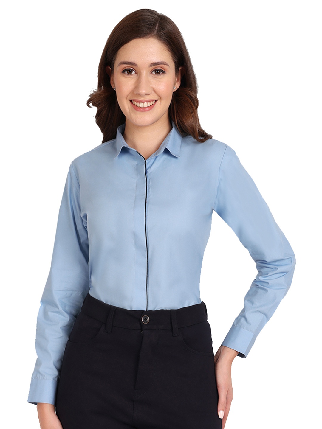 

ASCIIBLUES Regular Fit Spread Collar Long Sleeve Cotton Formal Shirt, Blue
