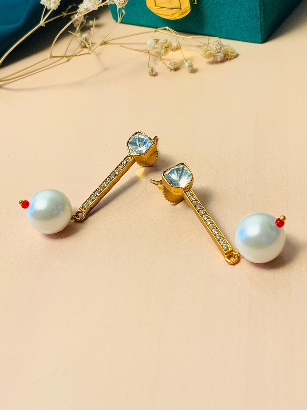 

ABDESIGNS Gold-Plated Classic Kundan Drop Earrings