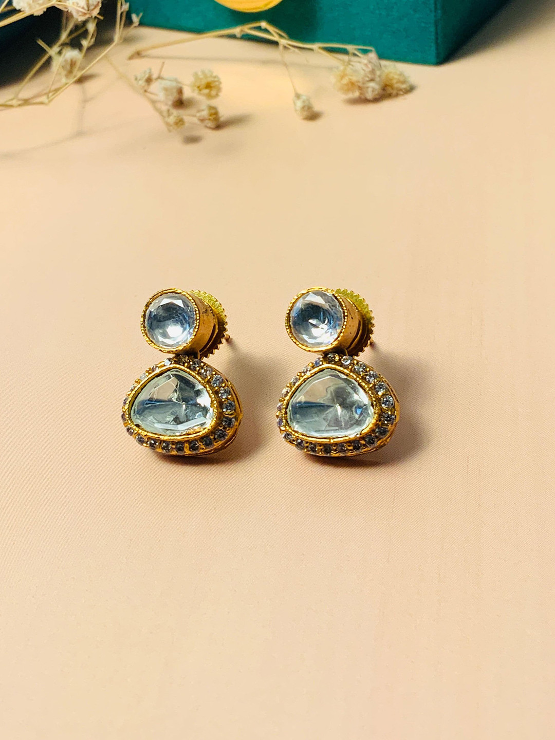 

ABDESIGNS Gold Plated Classic Kundan Studded Drop Earrings