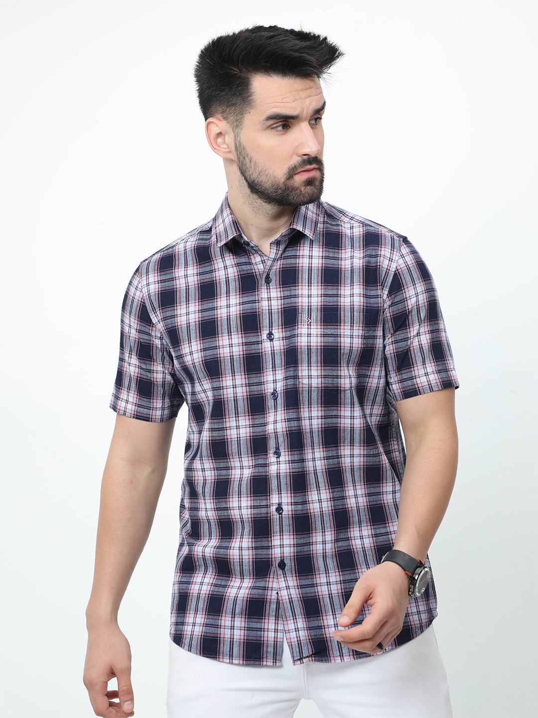 

Classic Polo India Slim Tartan Checks Cotton Casual Shirt, Black