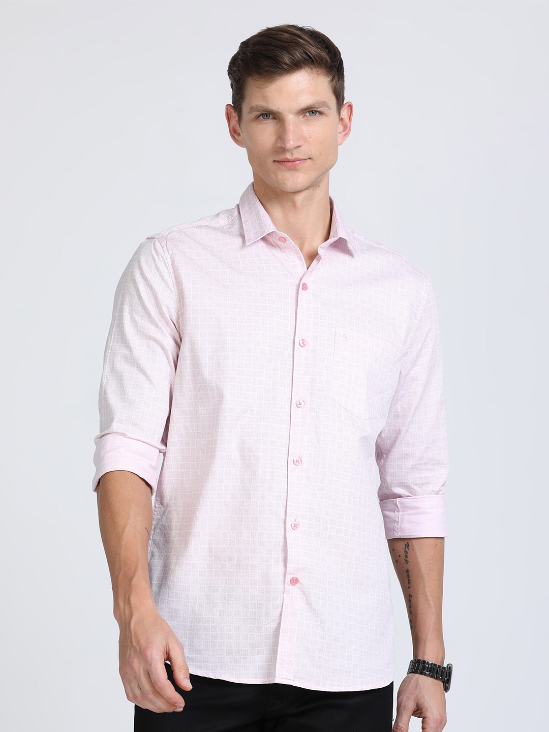 

Classic Polo Men Micro Ditsy Printed Slim Fit Cotton Casual Shirt, Pink