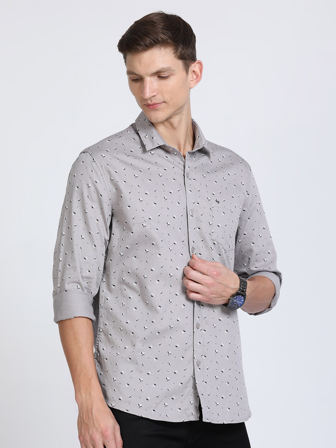 

Classic Polo India Slim Micro Ditsy Printed Cotton Casual Shirt, Grey