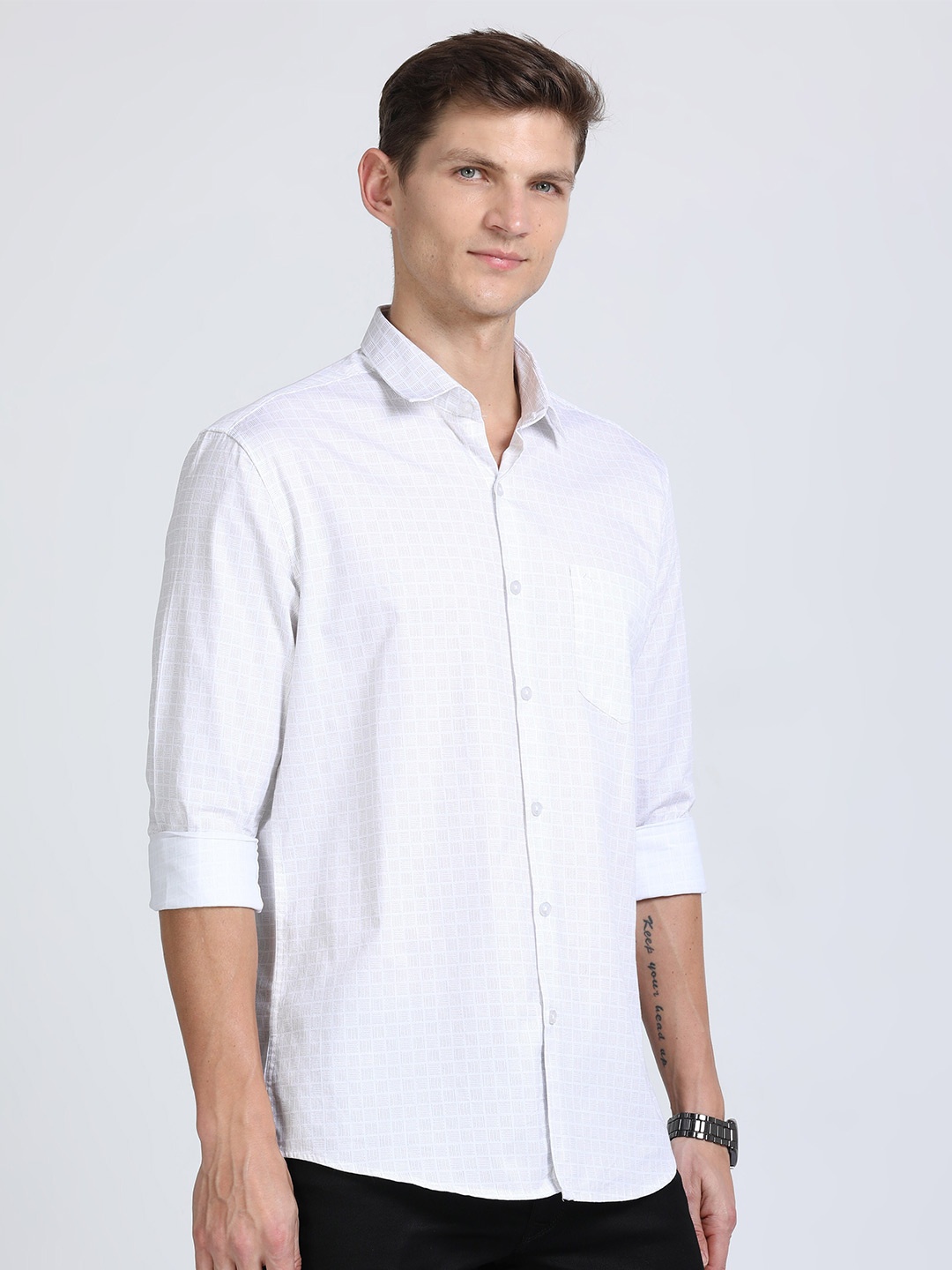 

Classic Polo Men Slim Fit Micro Ditsy Printed Casual Shirt, White