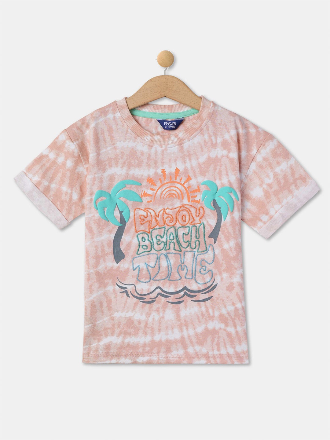 

R&B Boys Printed Cotton T-shirt, Peach