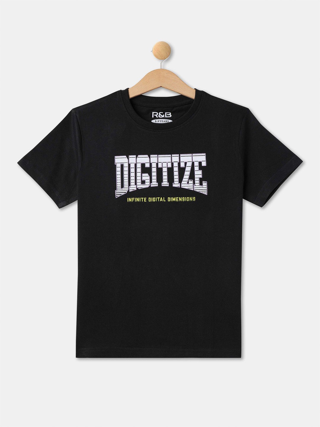 

R&B Boys Typography Printed Cotton T-shirt, Black